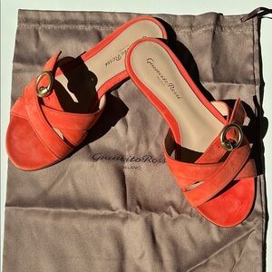 Gianvito Rossi Suede Crisscross Buckle Sandals